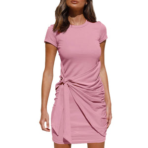 Summer Women Dress Self Tie Draped T-Shirt Dress