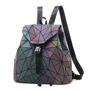 Women Backpack Luminous Geometric Plaid Sequin