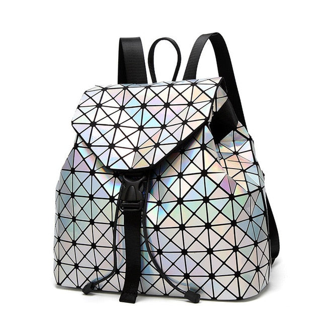 Women Backpack Luminous Geometric Plaid Sequin