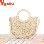 Yogodlns Handmade Half-Round Rattan Woven Straw Bag