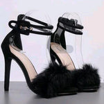 Black High Thin Heels Ankle Strap Platform