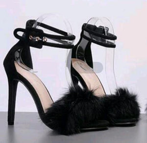 Black High Thin Heels Ankle Strap Platform