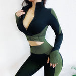 Seamless Yoga Set Long Sleeve Zipper Yoga Shirts+ Gym Leggings