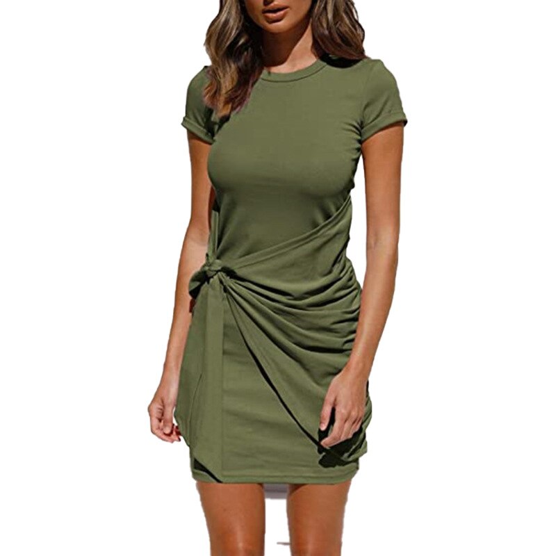 Summer Women Dress Self Tie Draped T-Shirt Dress