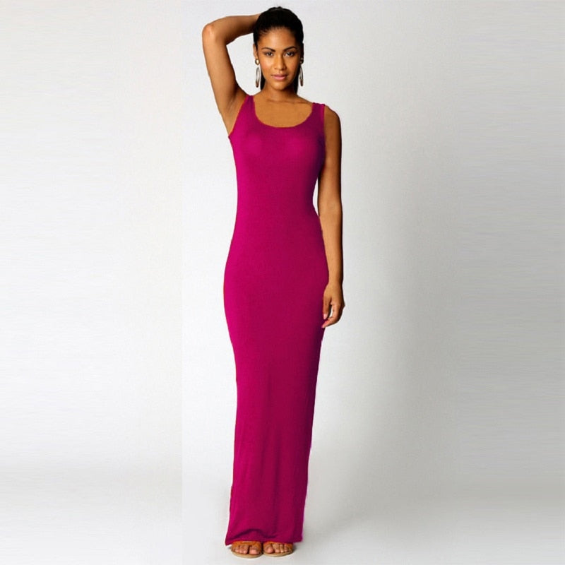 Elegant  Sexy Dress O-Neck Sleeveless Slim Maxi Dress