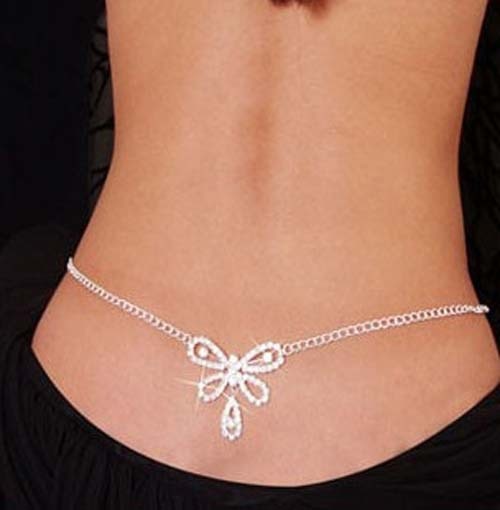 Sexy Glittery Silver Rhinestone Crystal Body Chain