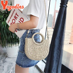 Yogodlns Handmade Half-Round Rattan Woven Straw Bag