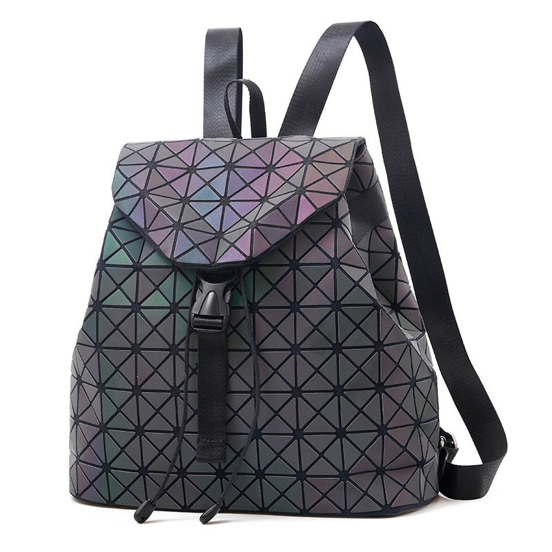 Women Backpack Luminous Geometric Plaid Sequin