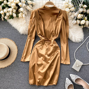 Deep V-Neck Satin Sexy Bodycon