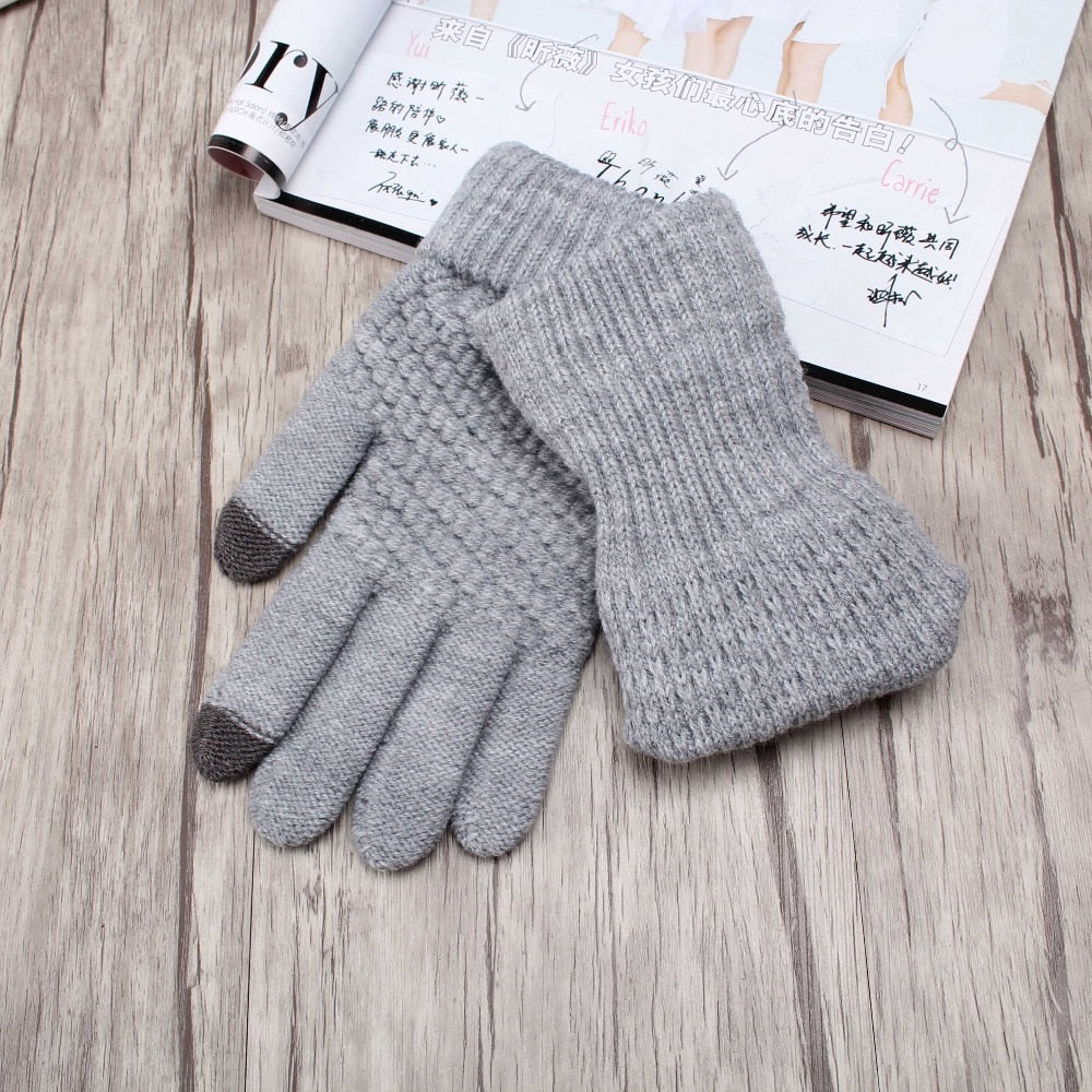 Miya Mona Hot Selling New Women Warm Winter Knitted Full Finger Gloves Mittens Girl Female Solid Woolen Gloves Screen Luvas