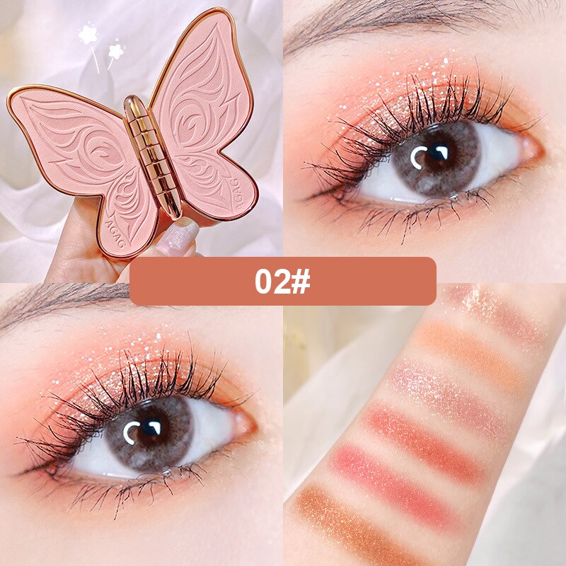 New Fashion 6 Colors Butterfly Eye Shadow Palette Glitter Shimmer Matte Eyes Makeup Waterproof Long-lasting Easy to Color TSLM2