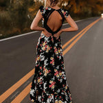 V neck backless summer dress  bohemian maxi dress Hollow out irregular long dress