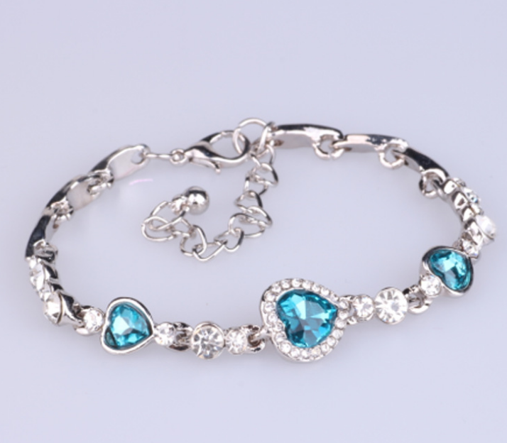 Classic Ocean Heart Crystal Silver Bracelets