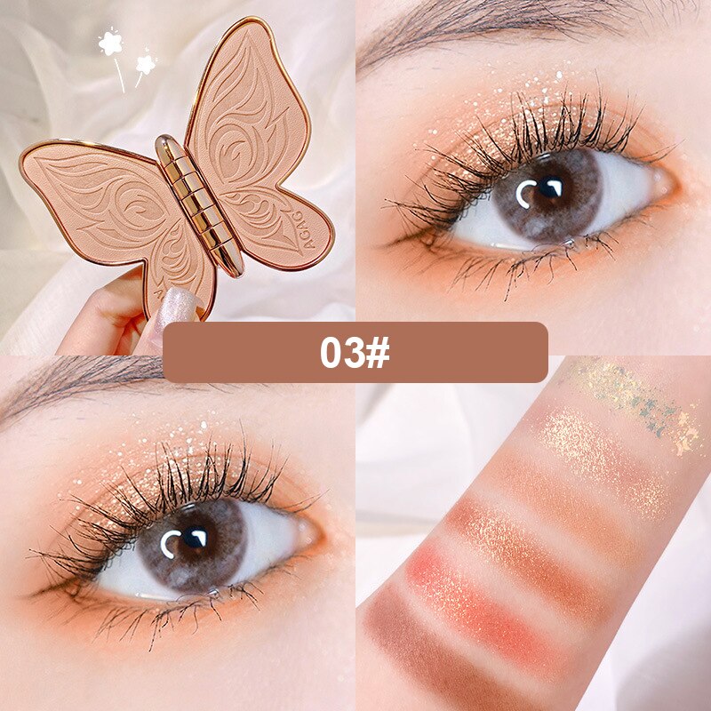 New Fashion 6 Colors Butterfly Eye Shadow Palette Glitter Shimmer Matte Eyes Makeup Waterproof Long-lasting Easy to Color TSLM2