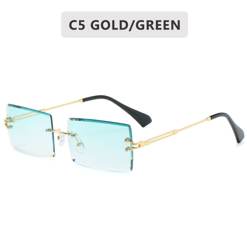 Retro Sunglasses Women Brand Designer Fashion Rimless Gradient Sun Glasses Shades Cutting Lens Ladies Frameless Eyeglasses