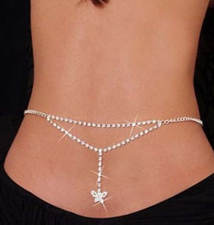 Sexy Glittery Silver Rhinestone Crystal Body Chain