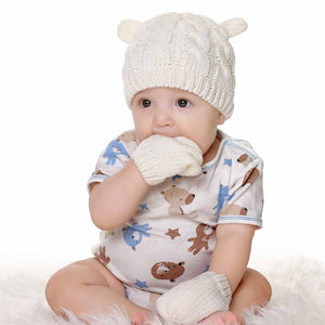 New Baby Kids Girls Boys Winter Warm Knit Hat Ear Solid Warm Cute Glove 2pcs Lovely Beanie Cap 0-18M