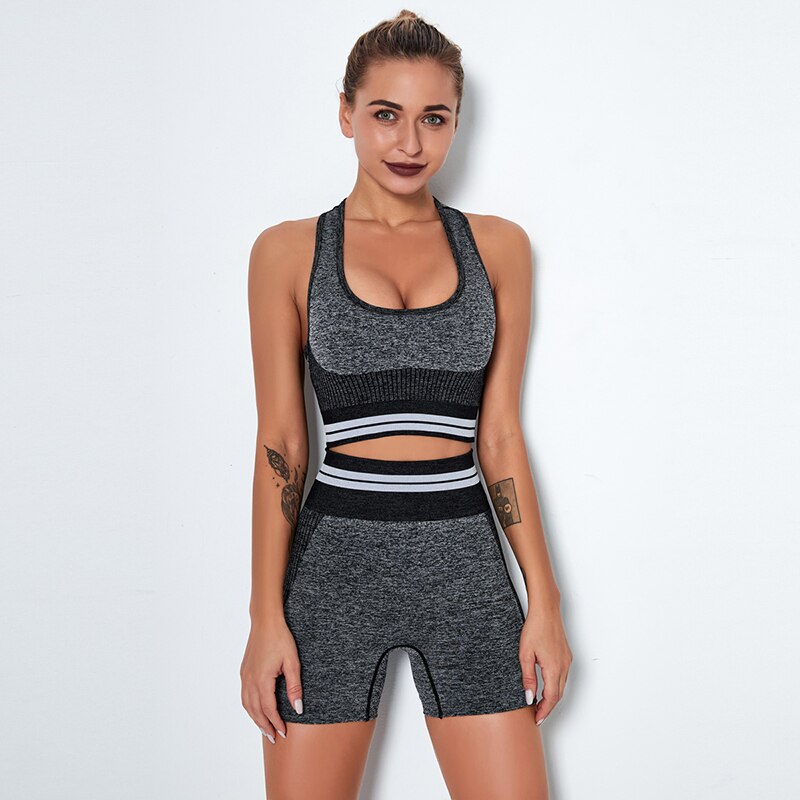 4Pcs Women Vital Seamless Yoga Set Sports Bra+Crop Top Shirts+Shorts+High Waist Leggings