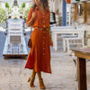 Autumn Winter Button Side Split Long Dress Women Solid Casual Loose Dress