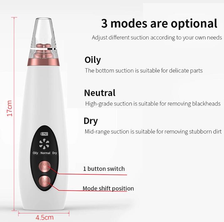 USB Blackhead Black Dot Remover Face Pore Vacuum Skin Care Acne Pore Cleaner Pimple Removal Vacuum Suction Facial Tools