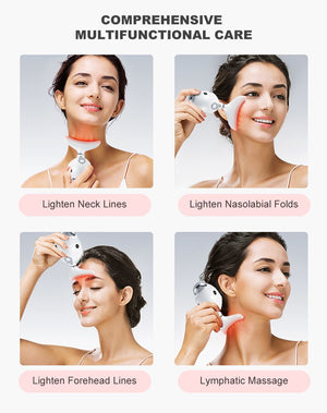 3 Colors Led Facial Neck Massager PhotonTherapy Heating Face Neck Wrinkle Removal Machine Reduce Double Chin Skin Lift