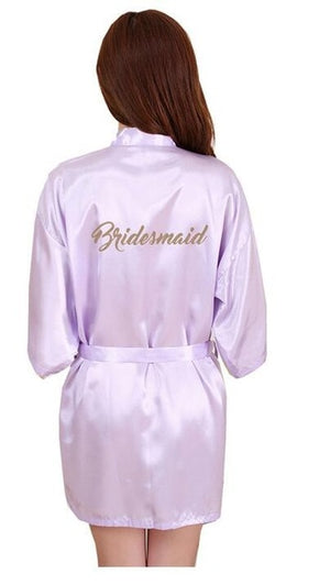 Bridal Party Robe Letter Bride on the Robe Back Women Short Satin