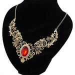 Boho Vintage  Flower Oval Rhinestone Necklace