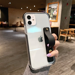 Soft Transparent Wrist Strap Phone Case For iPhone 11 12 mini Pro Max X XR Xs Max 7 8 Plus SE  Kickstand Cases Cover