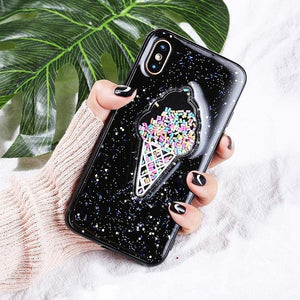 3D Dynamic Ice Cream Phone Case For iphone X Case Fashion Glitter Bling Back Cover Lovely Cartoon Cases For iphoneX Capa