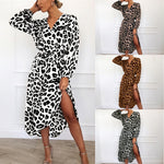 Women Chiffon Long Beach Dress Loose Long Sleeve Deep V-neck A-line Sexy Party Dres