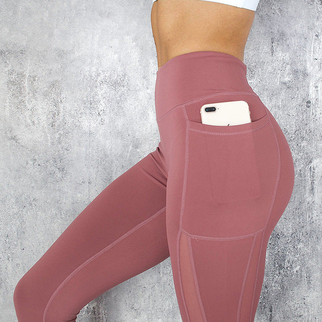 Pocket Solid Sport Yoga Pants High Waist