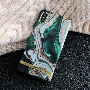 Artistic Agate Marble Gold Bar Phone Case For iphone XS XR XS Max 6 6S 7 8 Plus Glossy soft silicon Case