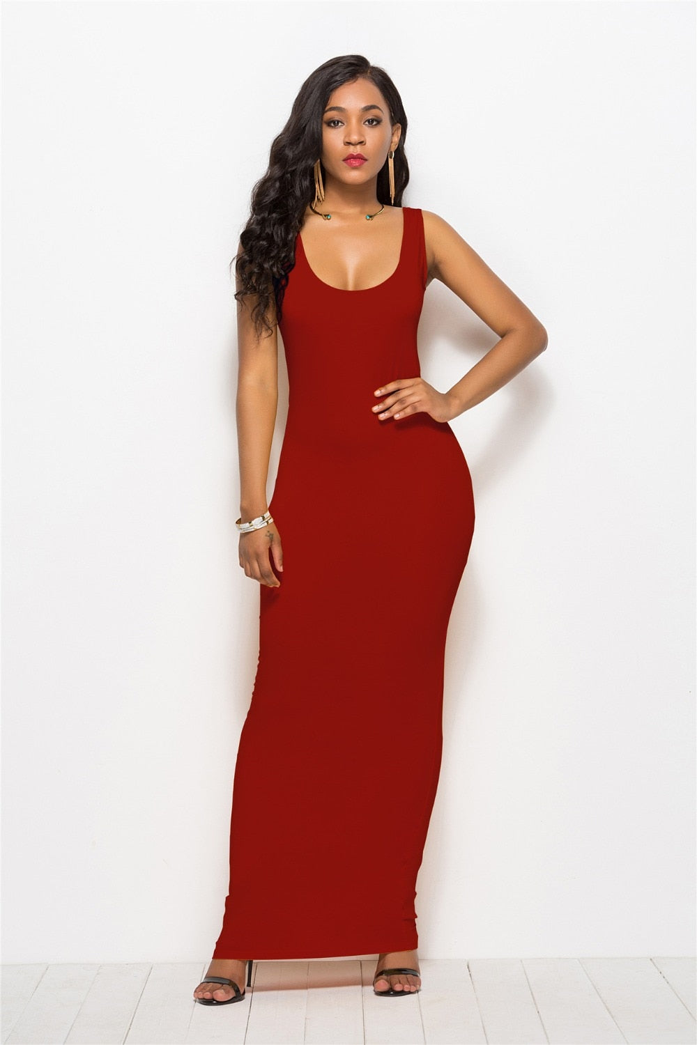 Elegant  Sexy Dress O-Neck Sleeveless Slim Maxi Dress