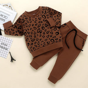 Infant Baby Girls Boys Leopard Clothes Long Sleeve Print Casual Loose T-shirt Tops Pants Outfits Clothing