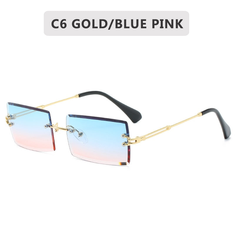 Retro Sunglasses Women Brand Designer Fashion Rimless Gradient Sun Glasses Shades Cutting Lens Ladies Frameless Eyeglasses