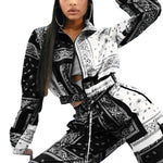 Paisley Bandana Print Two 2 Piece Set Women Fitness Sweatsuit Zipper Up Sweatshirt + Jogger Pants Set Tracksuit Vintage Outfits