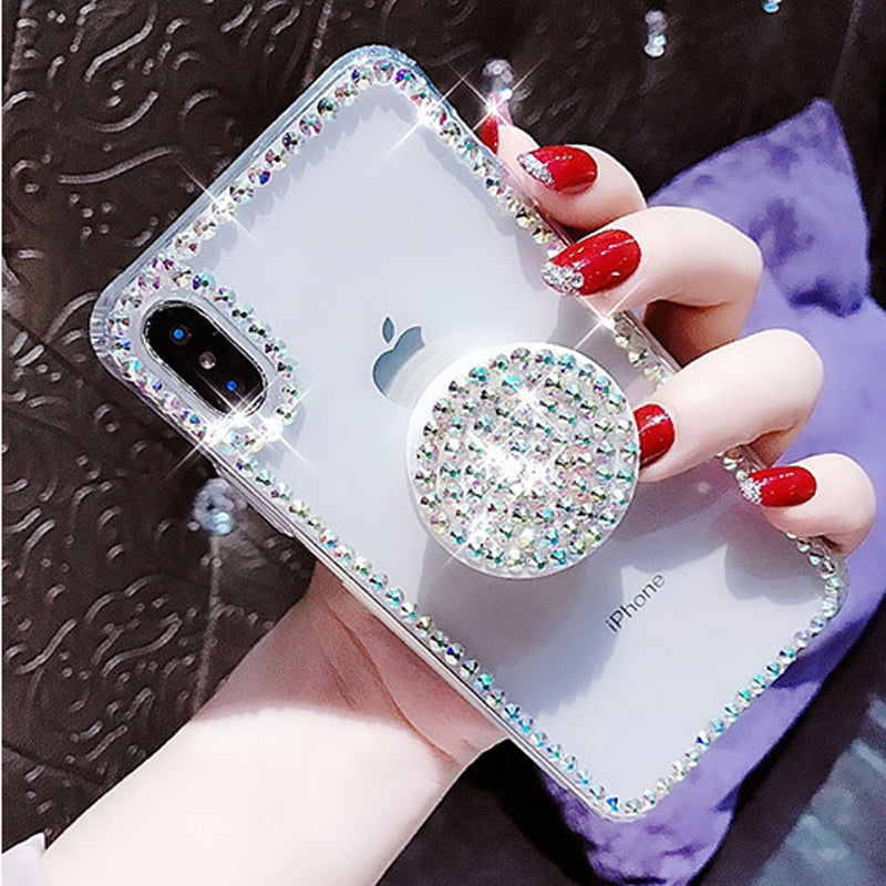 Clear Phone Case For iphone X 8 7 6 6S Plus XR XS MAX Thin Slim Transparent Diamond Stander Holder Cases For iPhone XS MAX