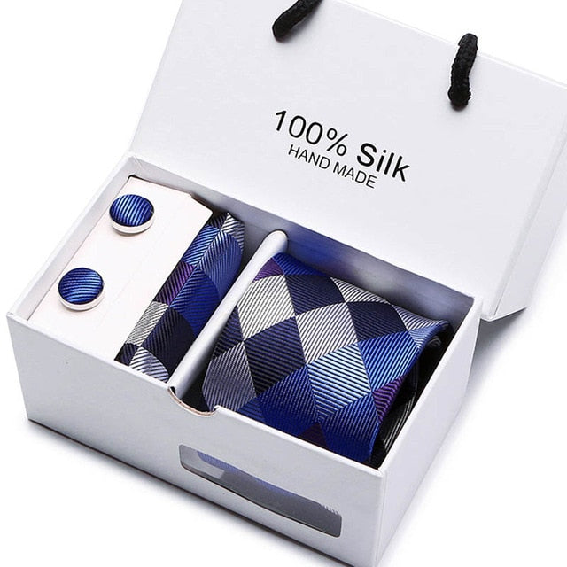 Plaid Men Ties Set Extra Long Size 145cm*8cm Necktie navy blue Paisley Silk Jacquard Woven Neck Tie