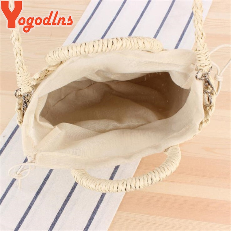 Yogodlns Handmade Half-Round Rattan Woven Straw Bag