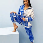 Paisley Bandana Print Two 2 Piece Set Women Fitness Sweatsuit Zipper Up Sweatshirt + Jogger Pants Set Tracksuit Vintage Outfits