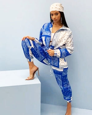 Paisley Bandana Print Two 2 Piece Set Women Fitness Sweatsuit Zipper Up Sweatshirt + Jogger Pants Set Tracksuit Vintage Outfits