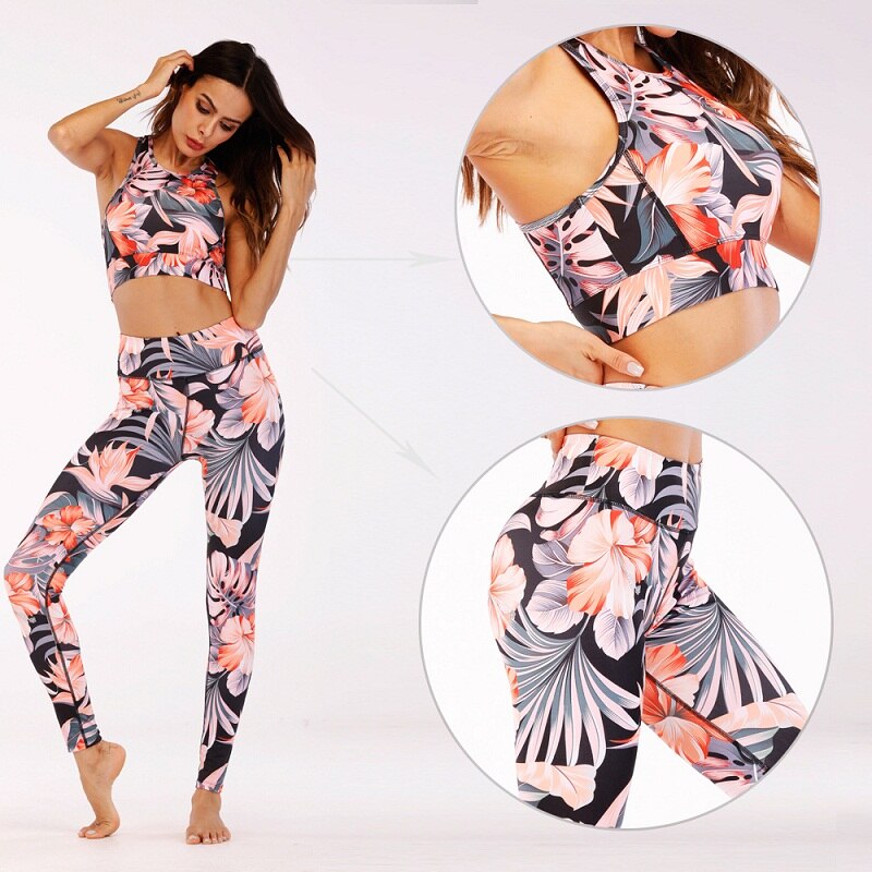 Floral Print  Women Fitness Yoga Set