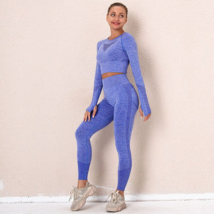 Women Yoga Suits Fitness Longsleeve Tops Push Up Leggings 2 Piece