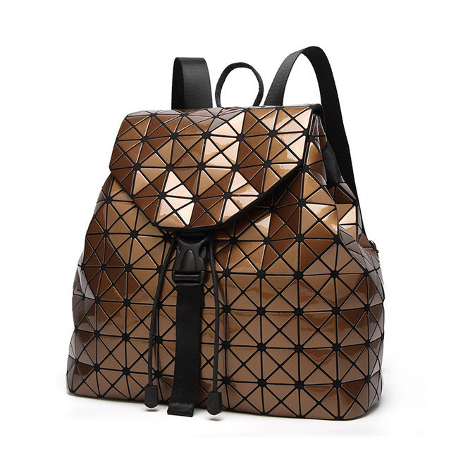 Women Backpack Luminous Geometric Plaid Sequin