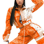 Paisley Bandana Print Two 2 Piece Set Women Fitness Sweatsuit Zipper Up Sweatshirt + Jogger Pants Set Tracksuit Vintage Outfits