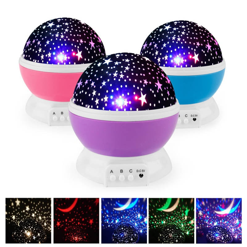 Novelty LED Rotating Star Projector Lighting Moon Starry Sky Children Baby Night Sleep Light Battery Emergency Projection Lamp