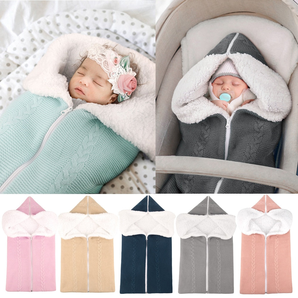 Baby Sleeping Bag Newborn Winter Warm Infant Button Knit Swaddle Wrap Swaddling Stroller  Toddler Blanket Envelope Sleepsacks