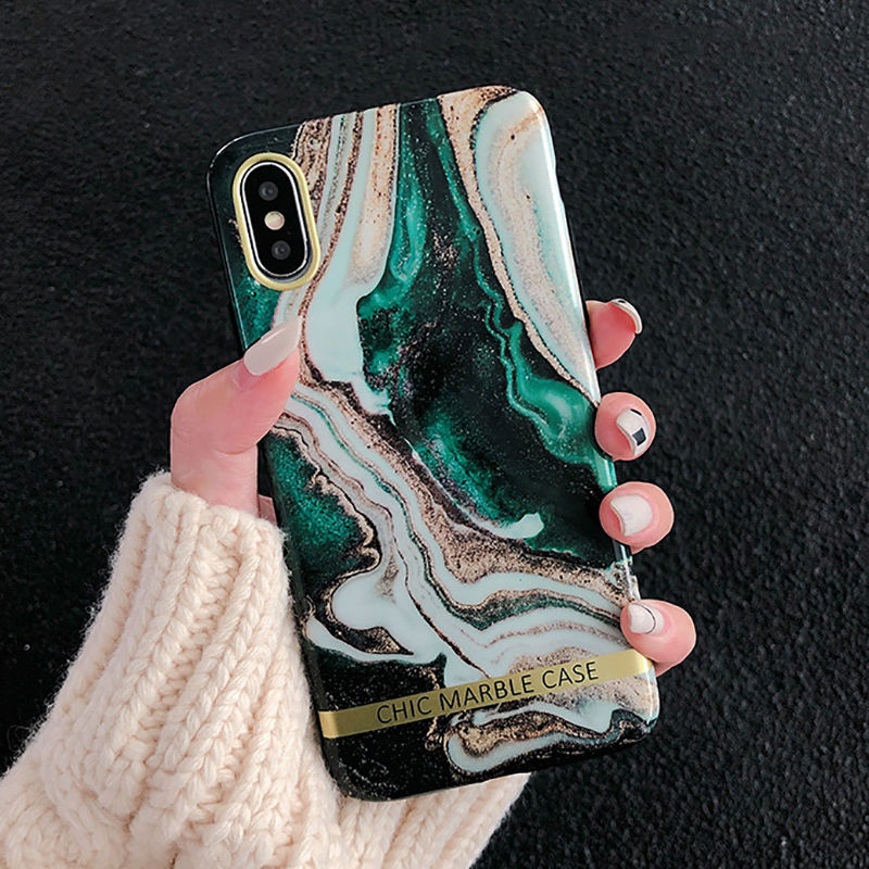 Artistic Agate Marble Gold Bar Phone Case For iphone XS XR XS Max 6 6S 7 8 Plus Glossy soft silicon Case