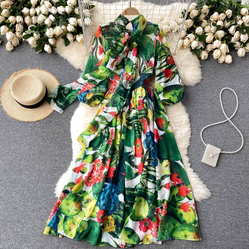 2021 New Summer Print Chiffon Beach Dress