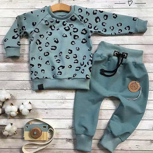 Infant Baby Girls Boys Leopard Clothes Long Sleeve Print Casual Loose T-shirt Tops Pants Outfits Clothing